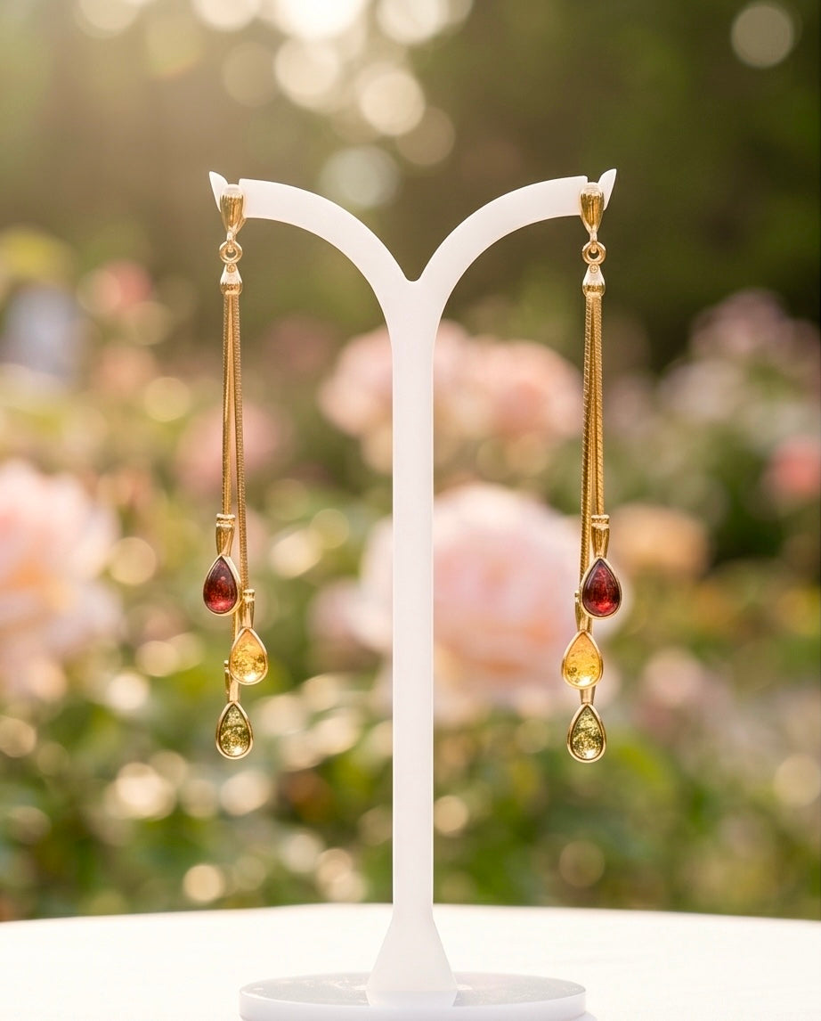 Elegante Bernsteintropfen-Ohrhänger – 925 Sterling Silber vergoldet