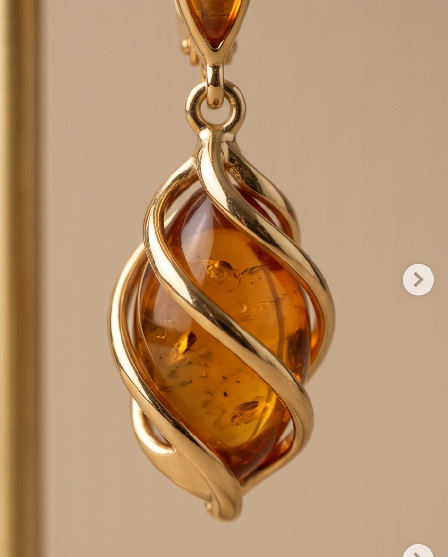 Ohrringe „goldene Spirale“ aus 925er Silber-vergoldet & Bernstein