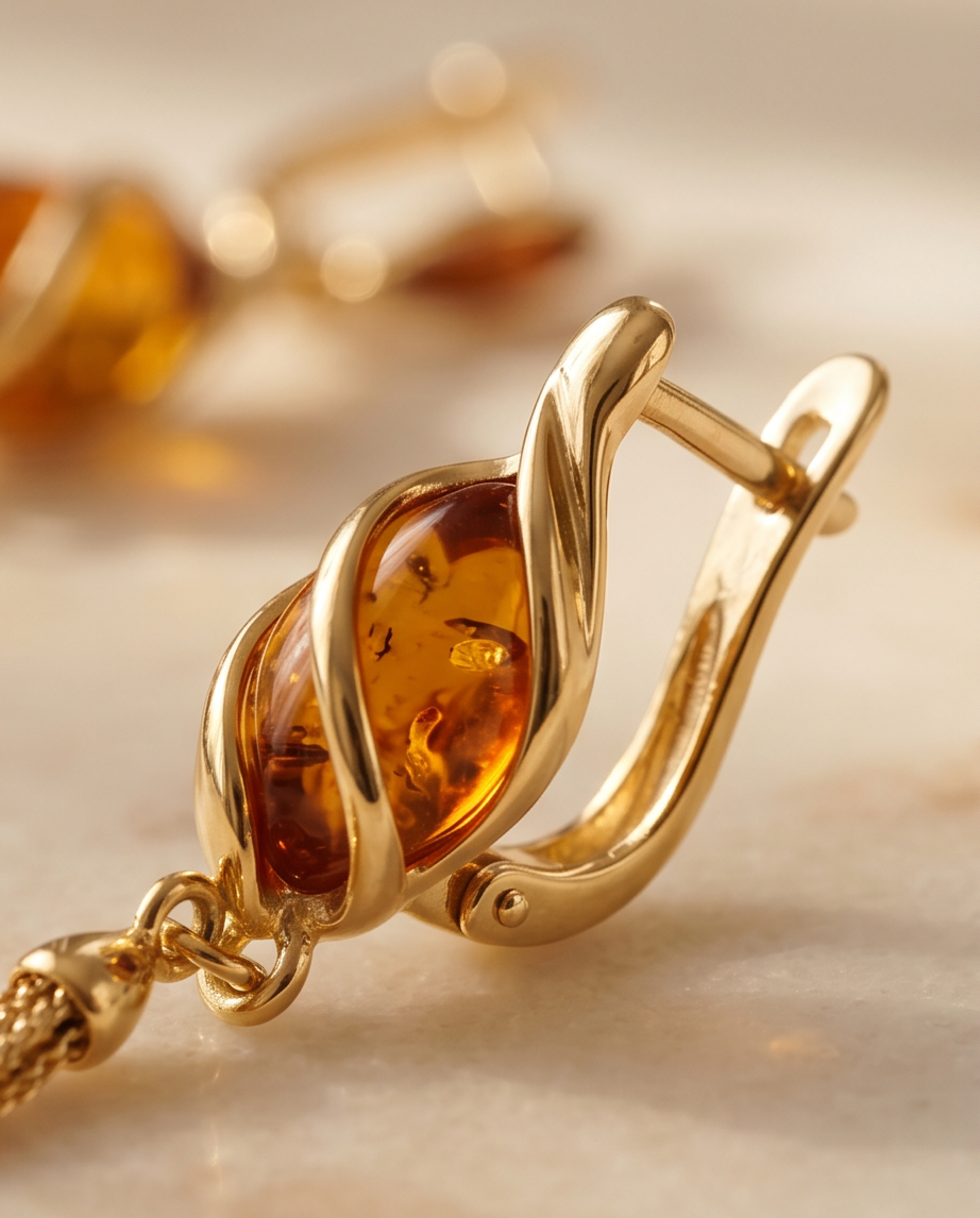 Ohrringe „goldene Spirale“ aus 925er Silber-vergoldet & Bernstein
