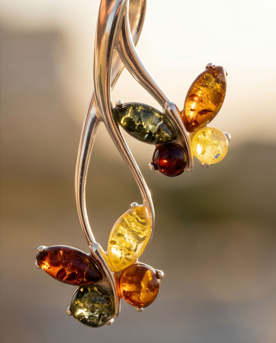 Schmetterlingskette “Amber Wings” – 925 Sterling Silber mit echtem multicolor Bernstein