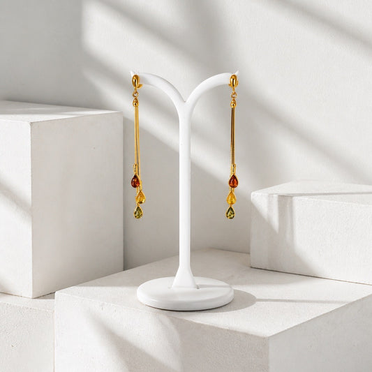 Elegante Bernsteintropfen-Ohrhänger – 925 Sterling Silber vergoldet