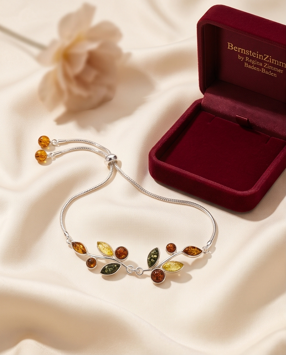 Bernstein-Armband „Blätterzauber“ aus 925 Sterling Silber