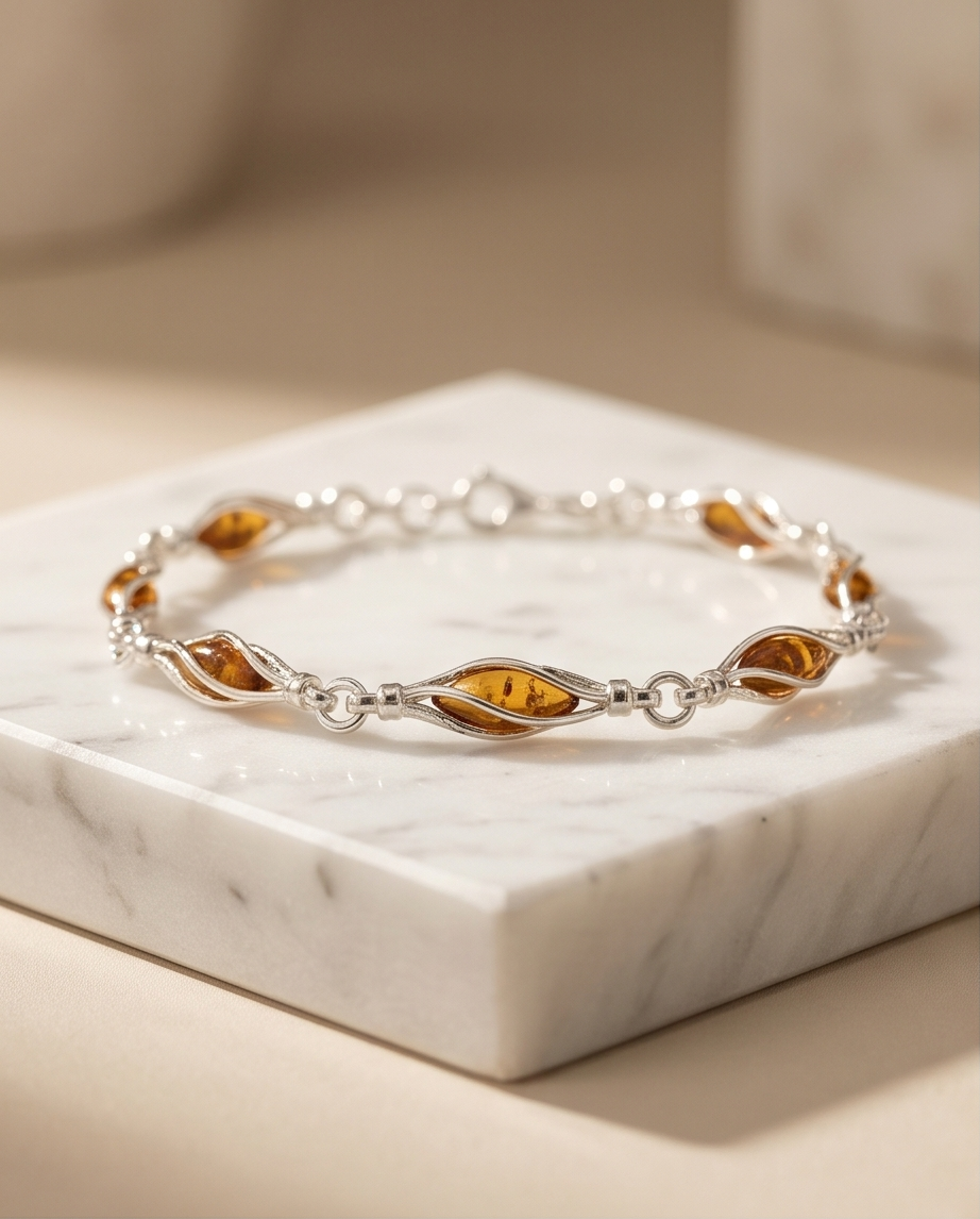 Armband „EMBRACE“ aus 925 Sterling Silber & Bernstein