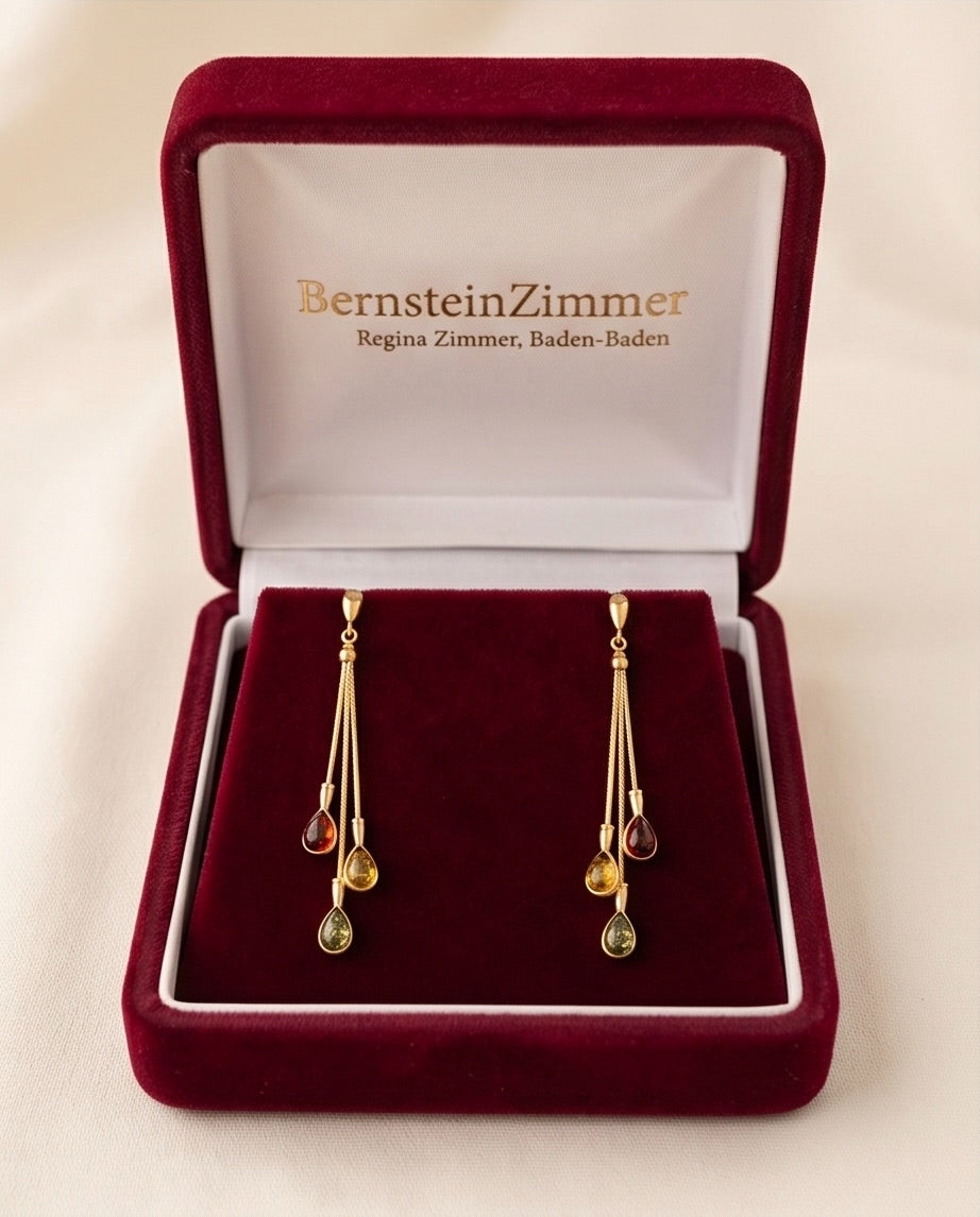 Elegante Bernsteintropfen-Ohrhänger – 925 Sterling Silber vergoldet
